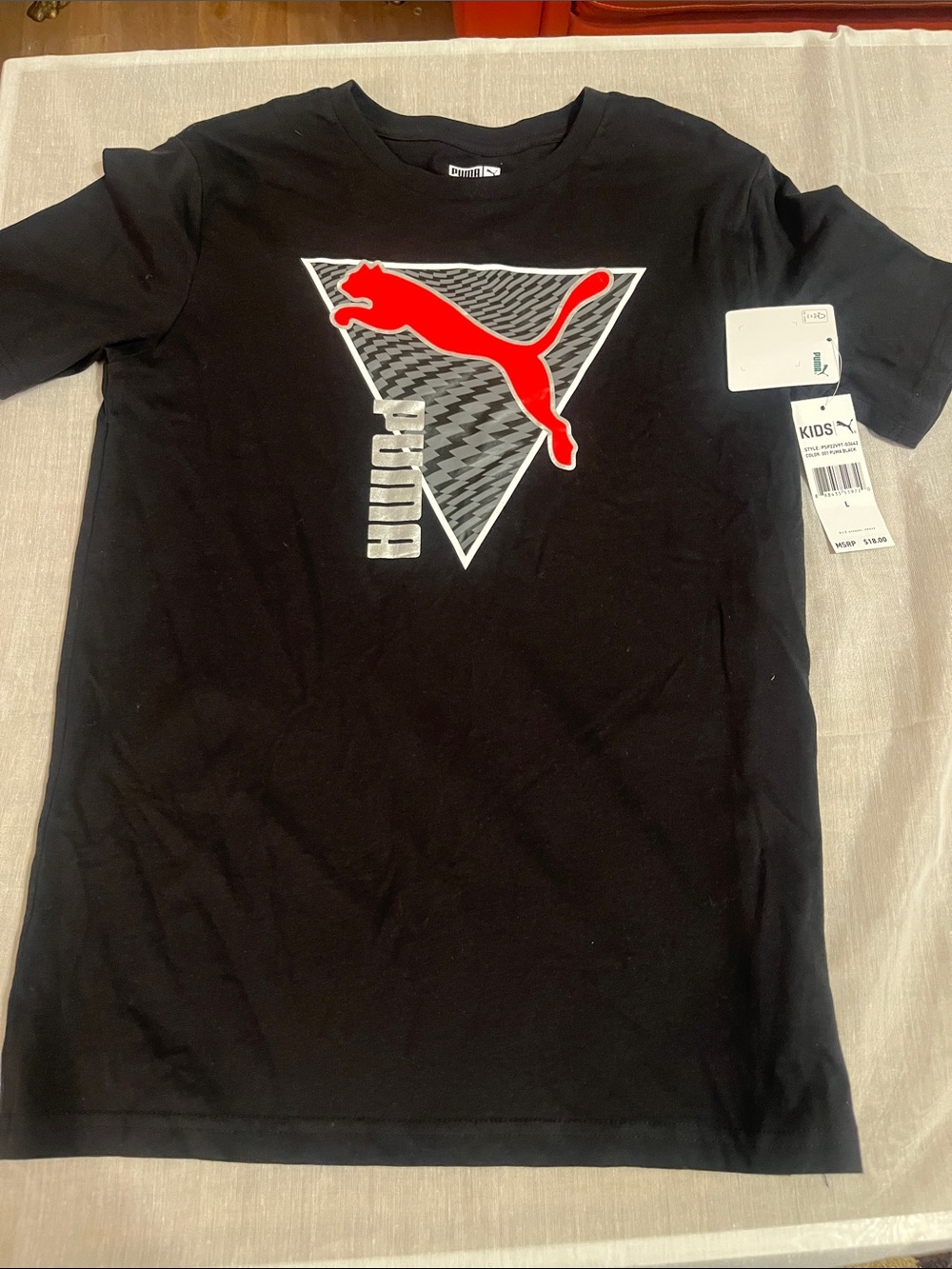 Puma Black Tee with Red Puma Cat and Gray Triangle